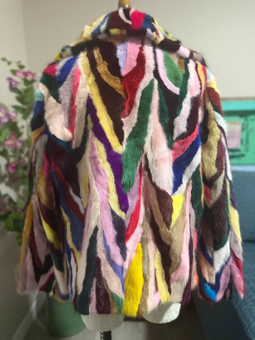 Vintage Multicolor Patchwork Mink Fur Coat Jacket M/L Statement - Picture 3 of 8